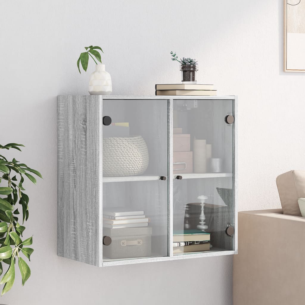 Wall Cabinet with Glass Doors Grey Sonoma 68x37x68.5 cm