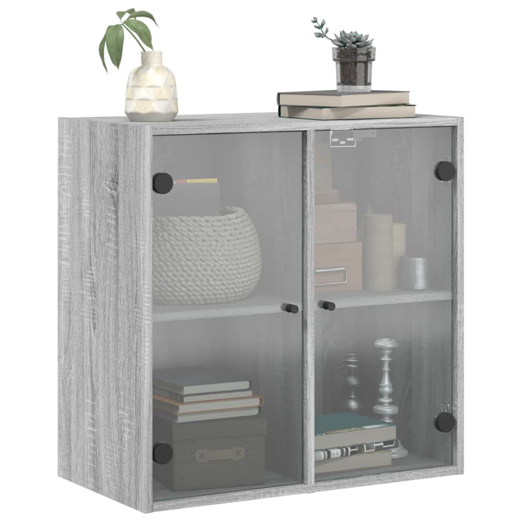 Wall Cabinet with Glass Doors Grey Sonoma 68x37x68.5 cm