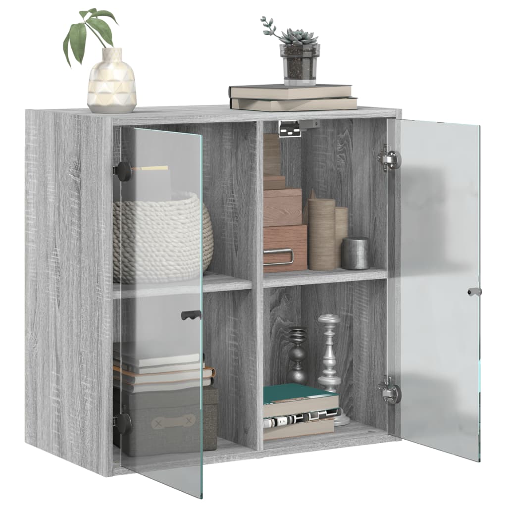 Wall Cabinet with Glass Doors Grey Sonoma 68x37x68.5 cm