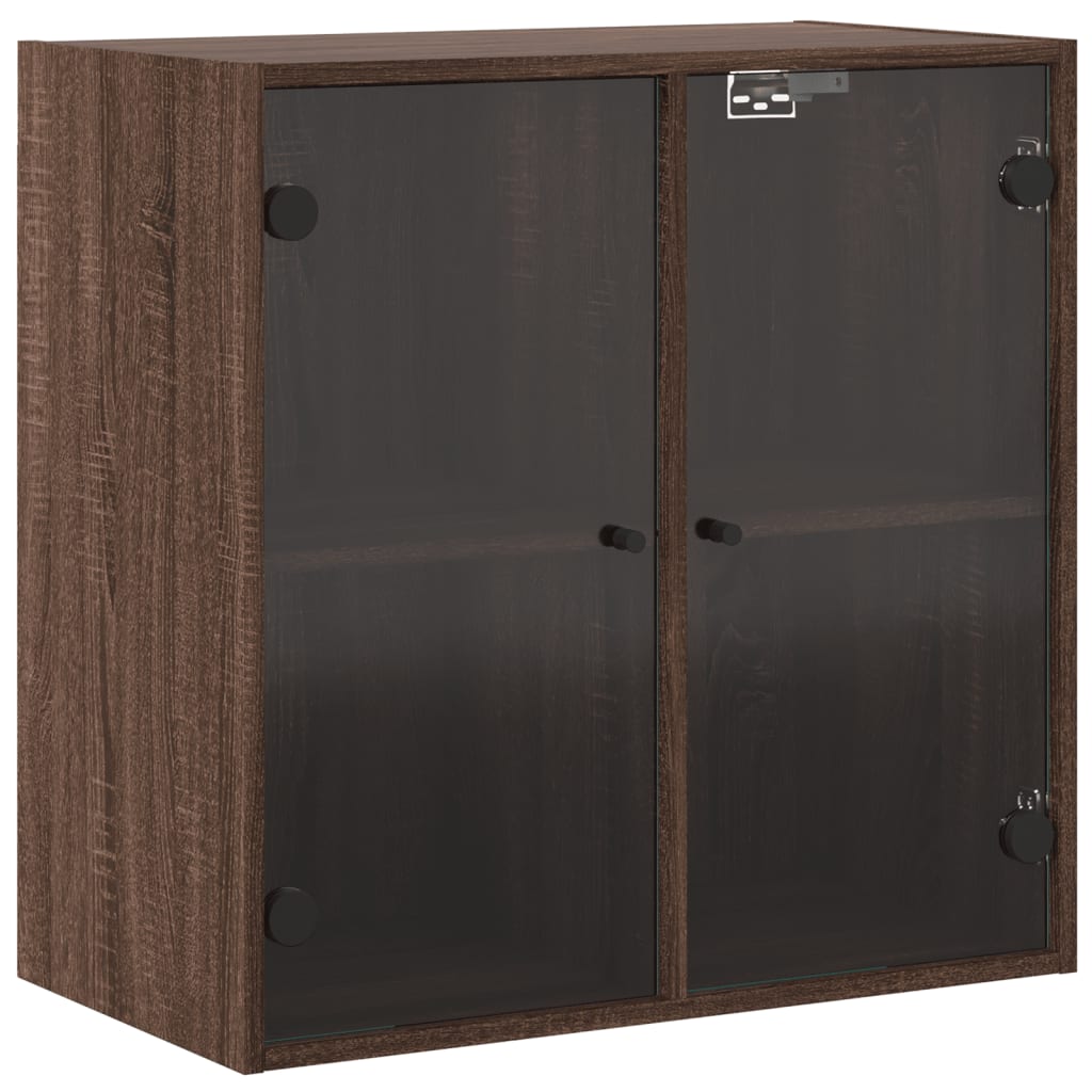 Wall Cabinet with Glass Doors Brown Oak Look 68x37x68.5 cm