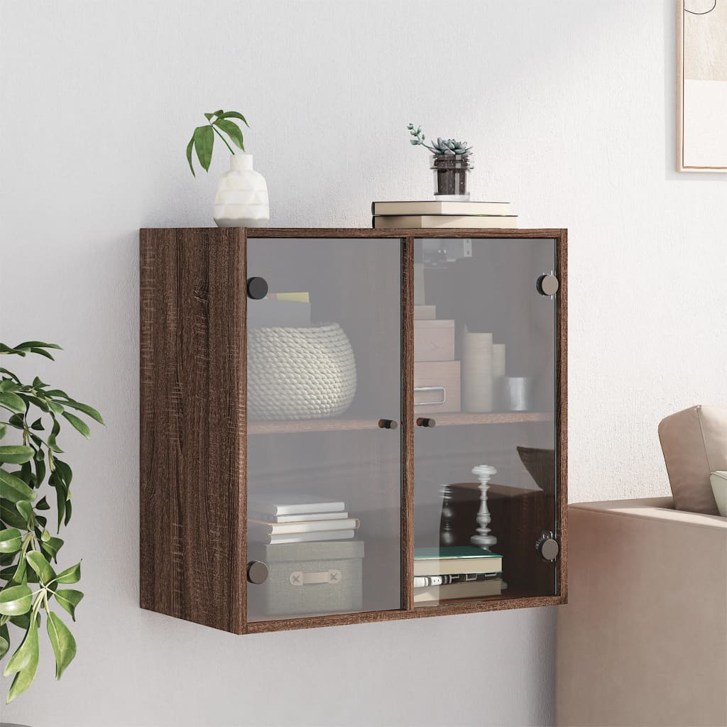 Wall Cabinet with Glass Doors Brown Oak Look 68x37x68.5 cm