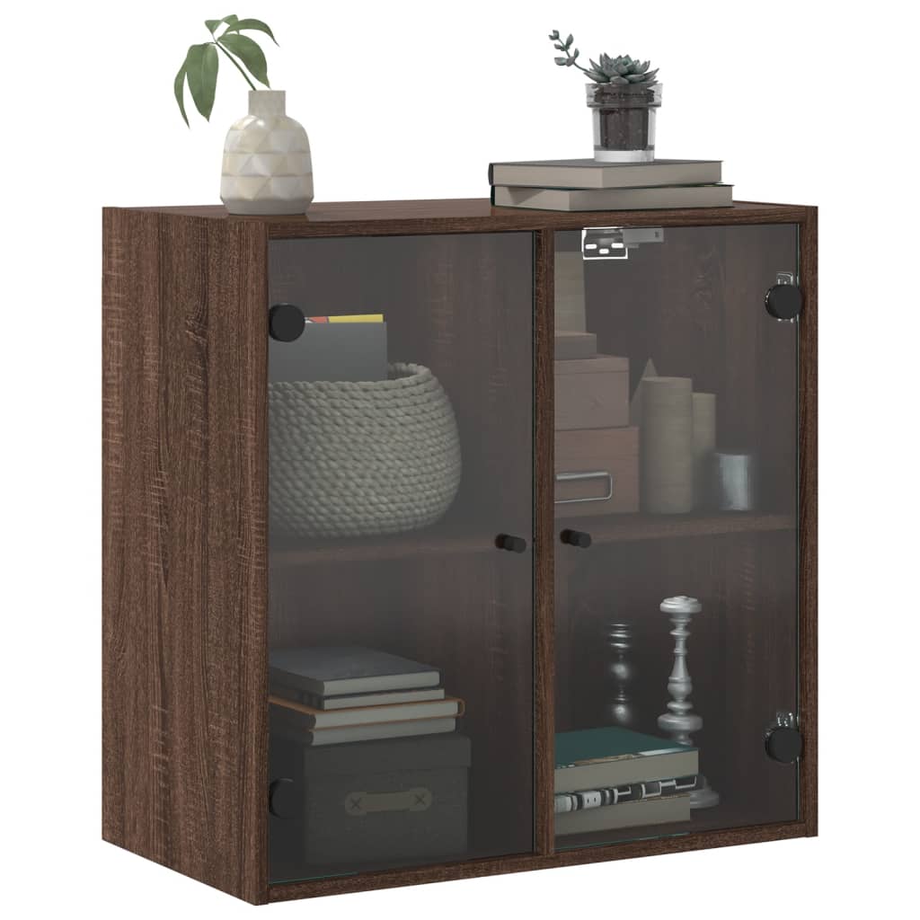 Wall Cabinet with Glass Doors Brown Oak Look 68x37x68.5 cm