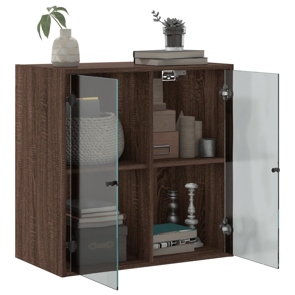 Wall Cabinet with Glass Doors Brown Oak Look 68x37x68.5 cm