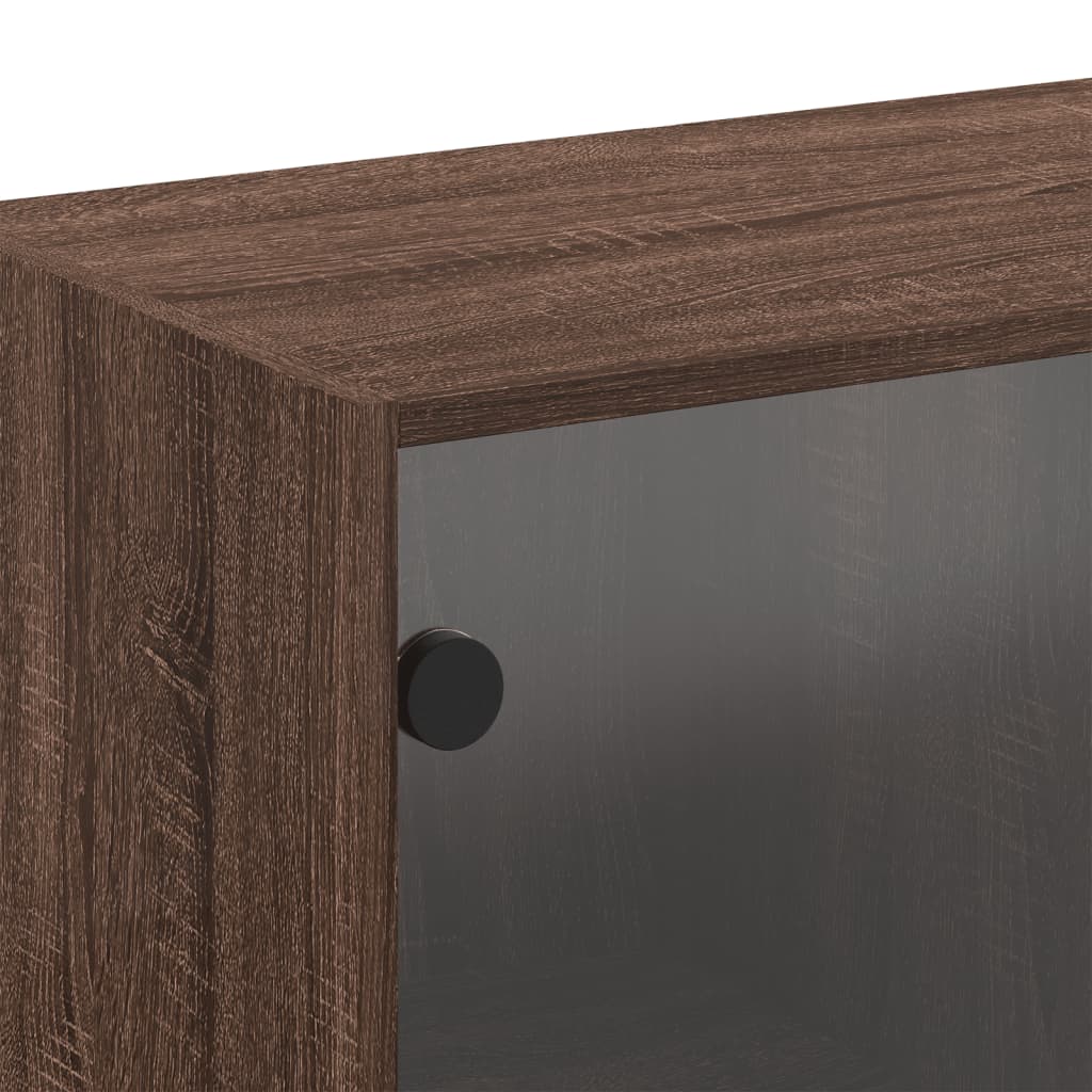 Wall Cabinet with Glass Doors Brown Oak Look 68x37x68.5 cm