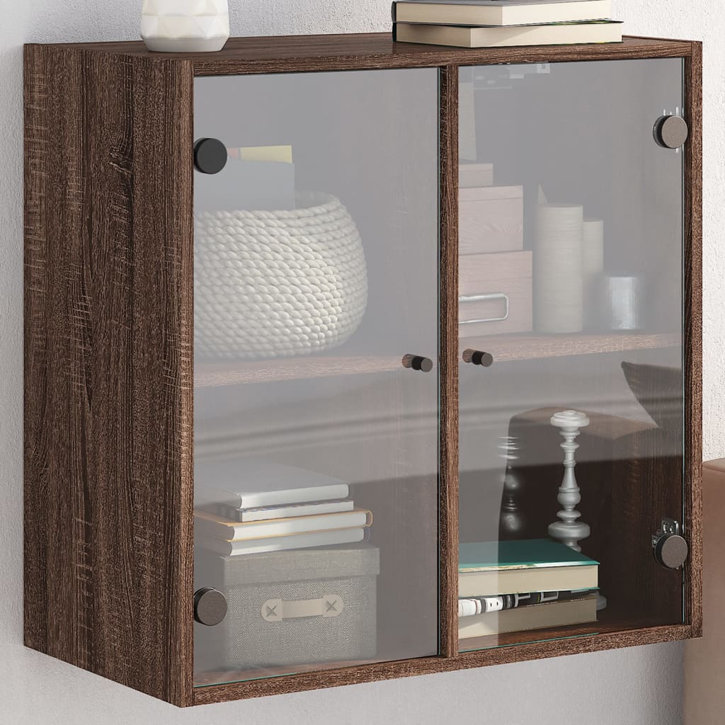 Wall Cabinet with Glass Doors Brown Oak Look 68x37x68.5 cm