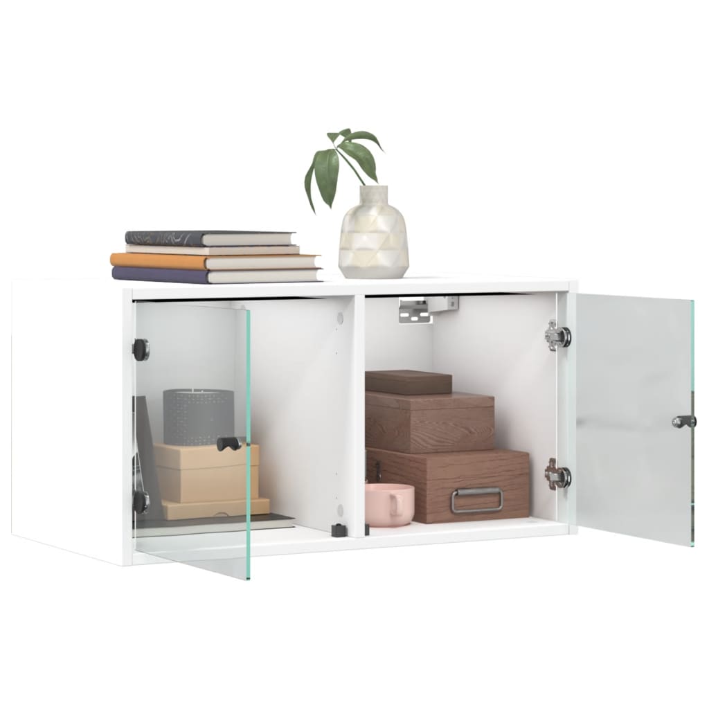 Wall Cabinet with Glass Doors White 68.5x37x35 cm