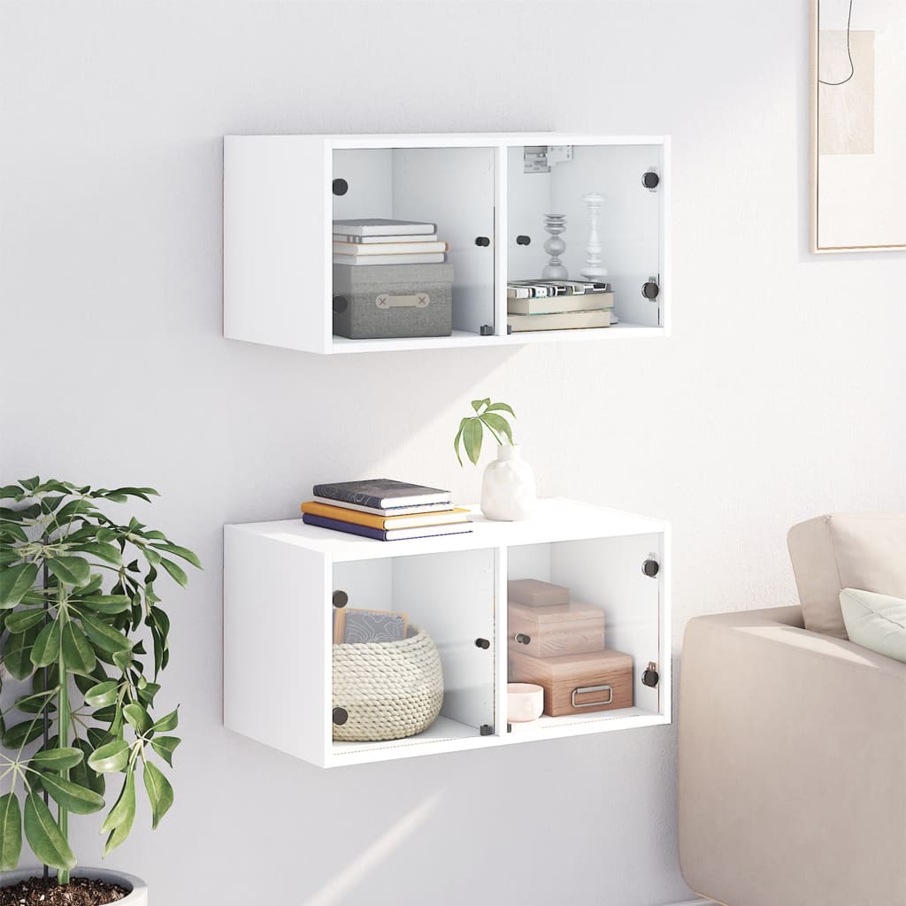 Wall cabinets with glass doors 2 pcs. White 68.5x37x35 cm