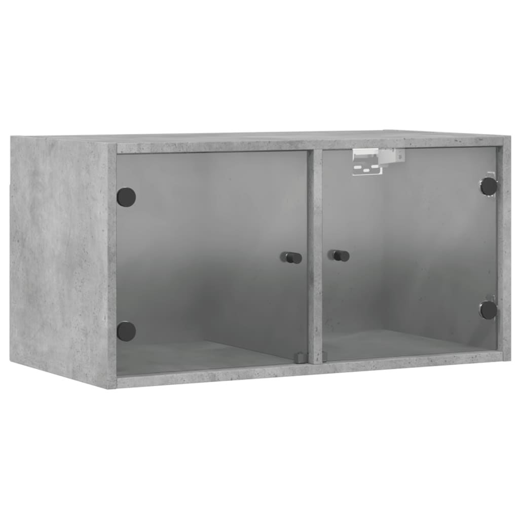 Wall Cabinet with Glass Doors Concrete Grey 68.5x37x35 cm