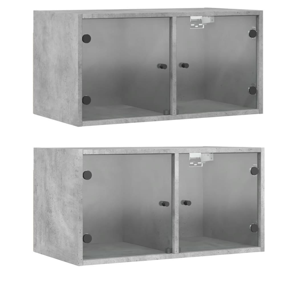 Wall cabinets with glass doors 2 pcs. Concrete grey 68.5x37x35 cm