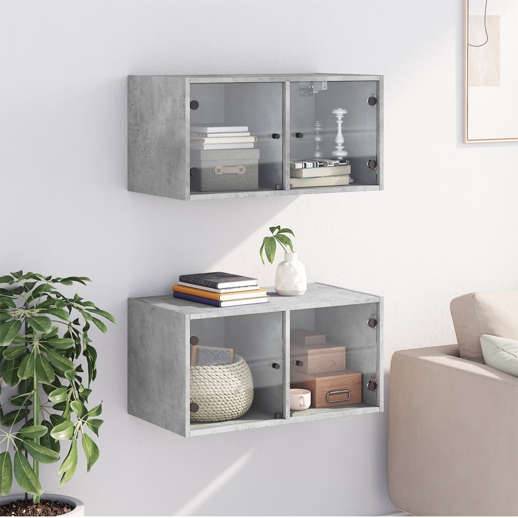 Wall cabinets with glass doors 2 pcs. Concrete grey 68.5x37x35 cm