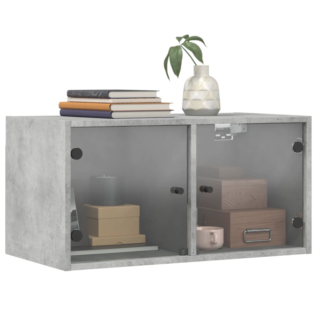 Wall cabinets with glass doors 2 pcs. Concrete grey 68.5x37x35 cm