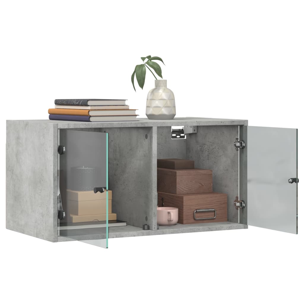 Wall cabinets with glass doors 2 pcs. Concrete grey 68.5x37x35 cm