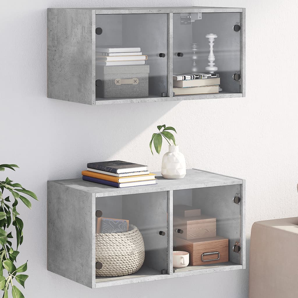 Wall cabinets with glass doors 2 pcs. Concrete grey 68.5x37x35 cm