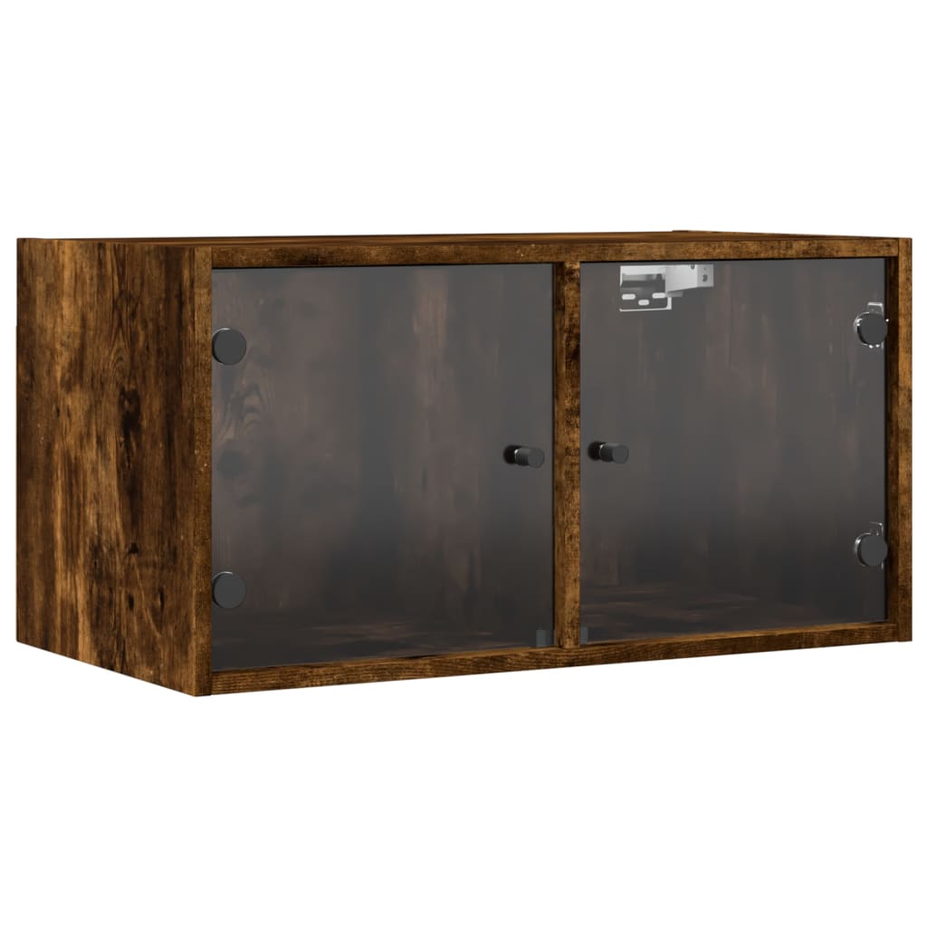 Wall cabinet with glass doors smoked oak 68.5x37x35 cm