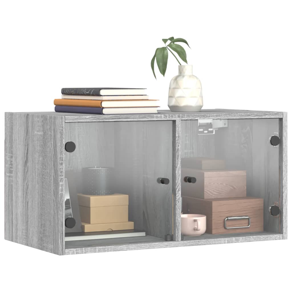 Wall Cabinet with Glass Doors Grey Sonoma 68.5x37x35 cm