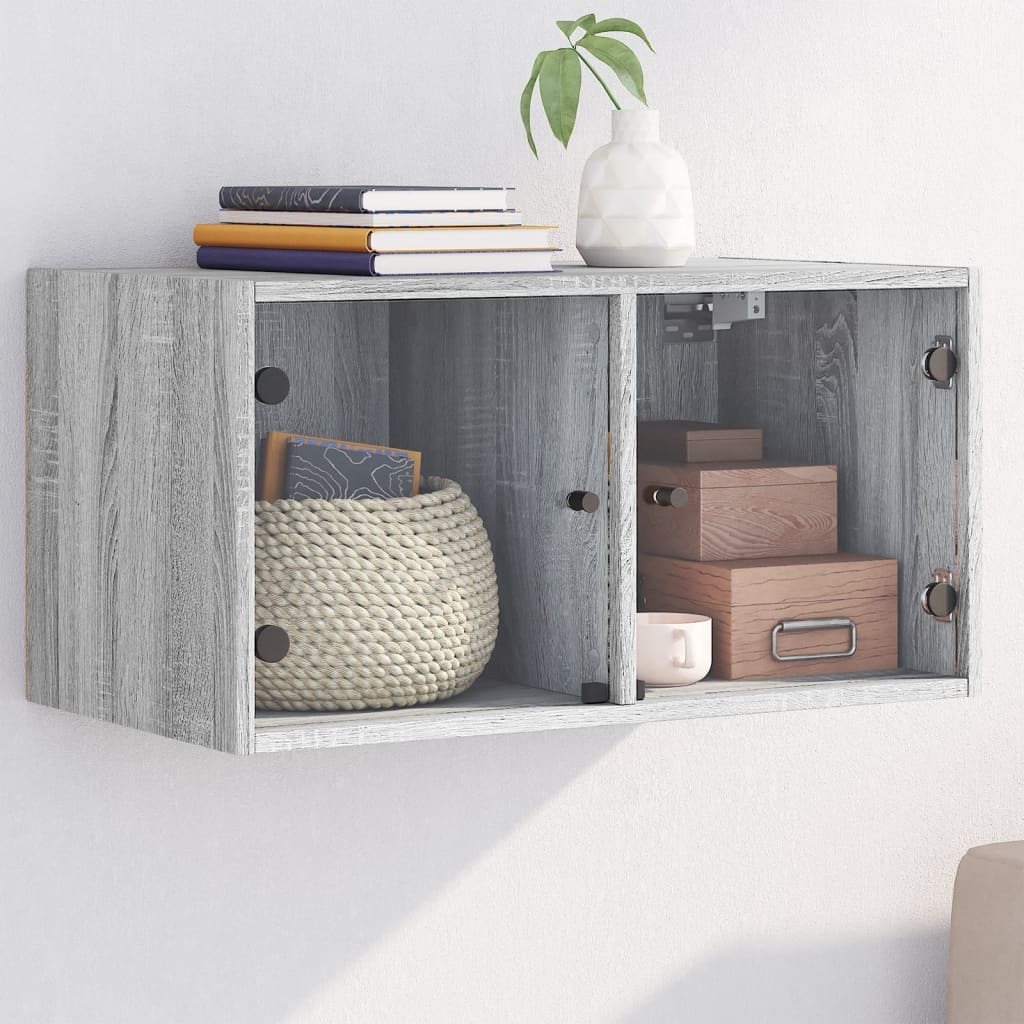 Wandschrank mit Glastüren Grau Sonoma 68,5x37x35 cm