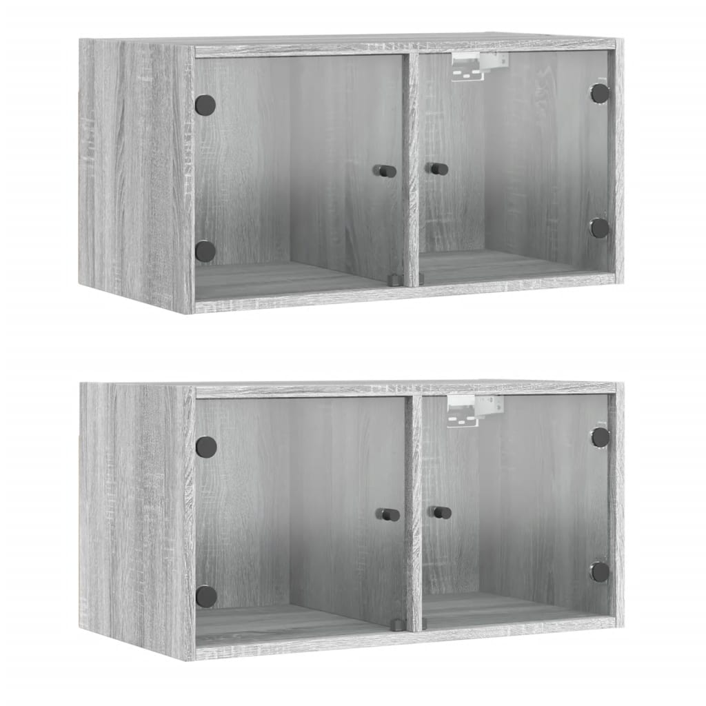 Wall cabinets with glass doors 2 pcs. Gray Sonoma 68.5x37x35 cm