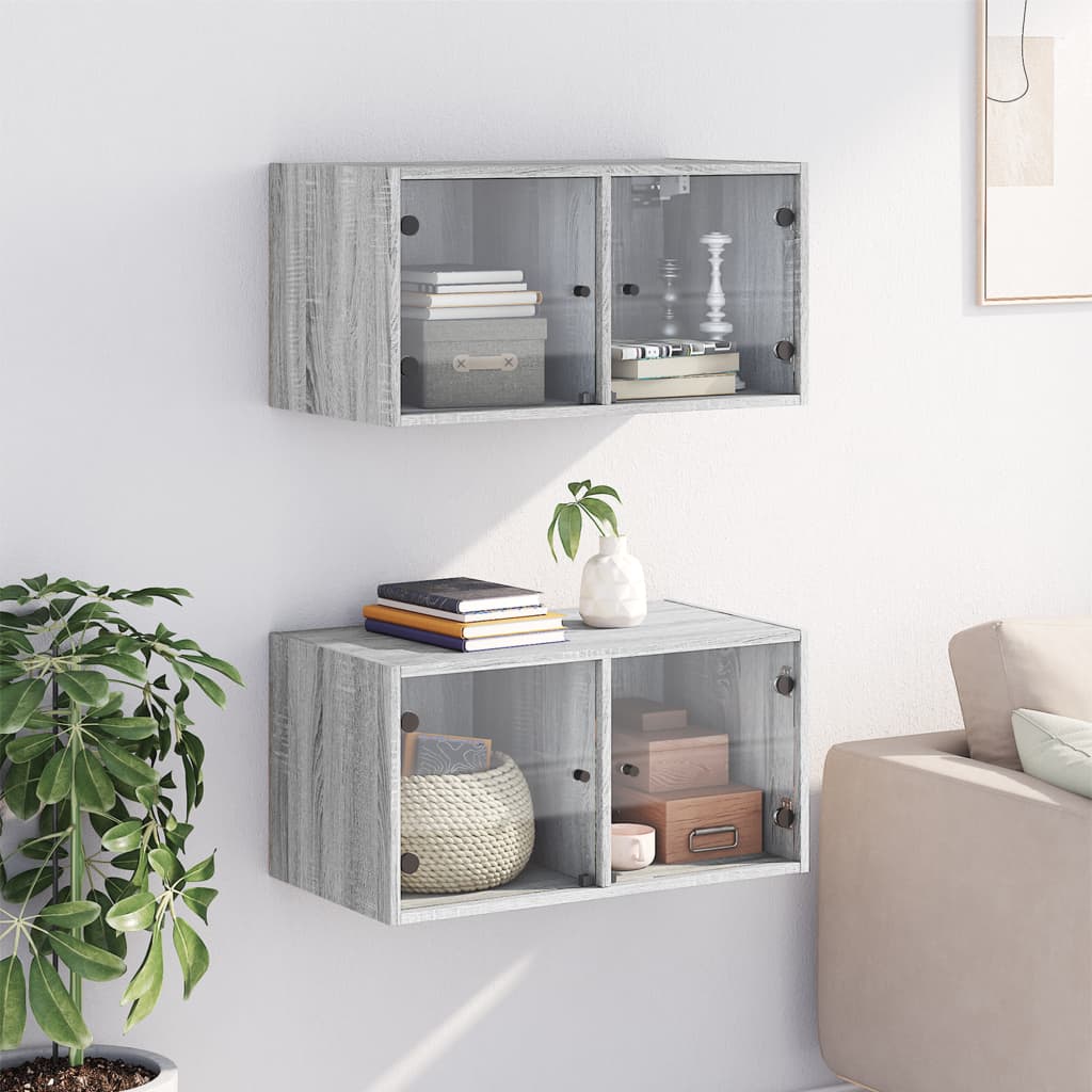 Wall cabinets with glass doors 2 pcs. Gray Sonoma 68.5x37x35 cm