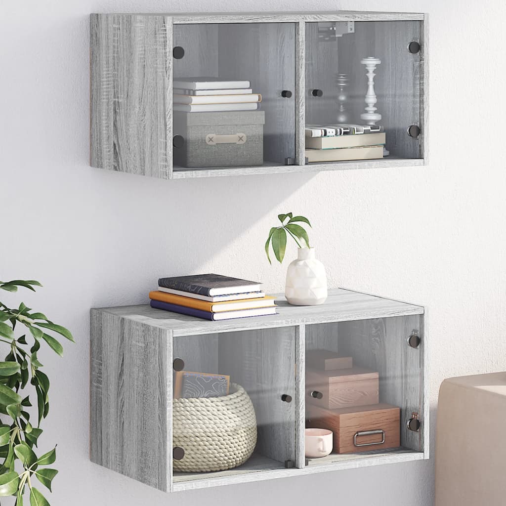 Wall cabinets with glass doors 2 pcs. Gray Sonoma 68.5x37x35 cm