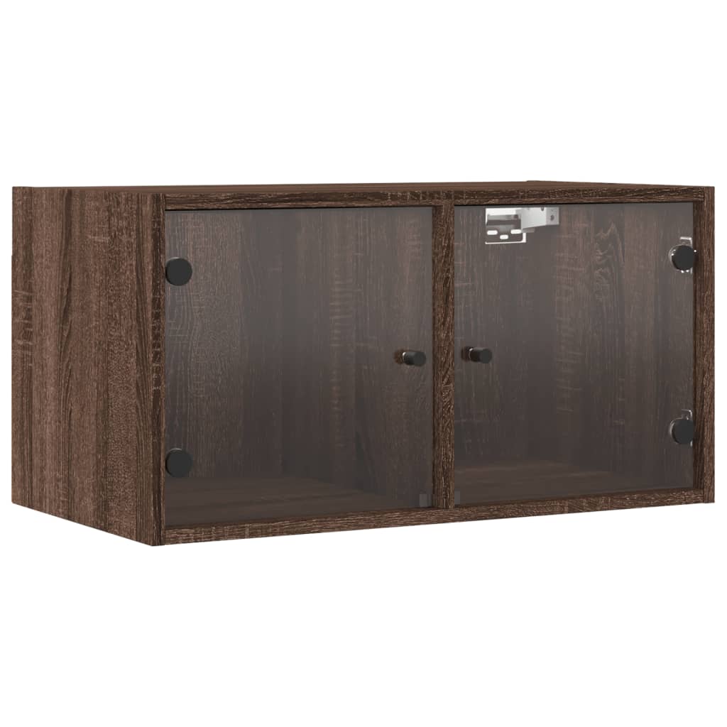 Wall Cabinet with Glass Doors Brown Oak Look 68.5x37x35 cm