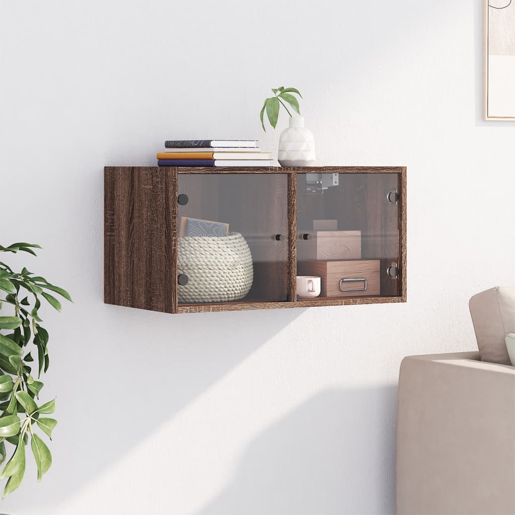 Wall Cabinet with Glass Doors Brown Oak Look 68.5x37x35 cm