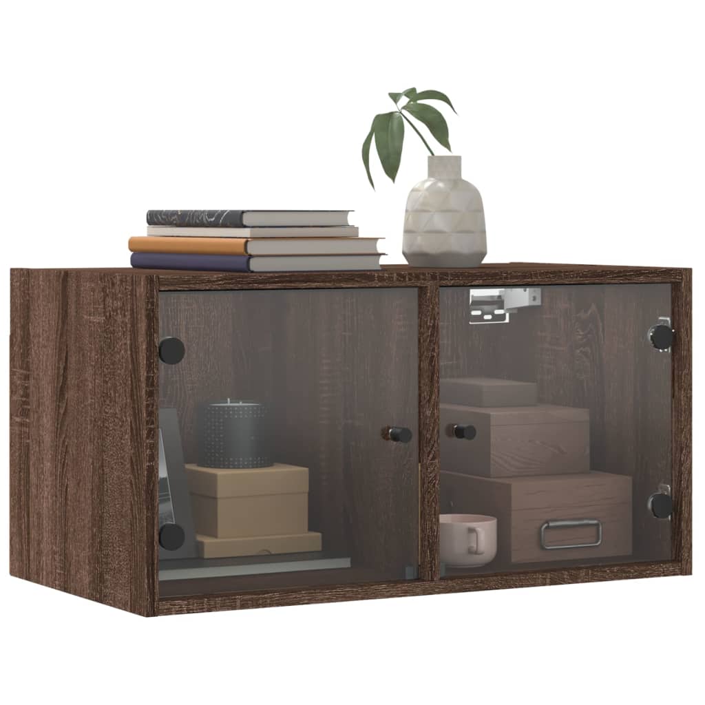 Wall Cabinet with Glass Doors Brown Oak Look 68.5x37x35 cm