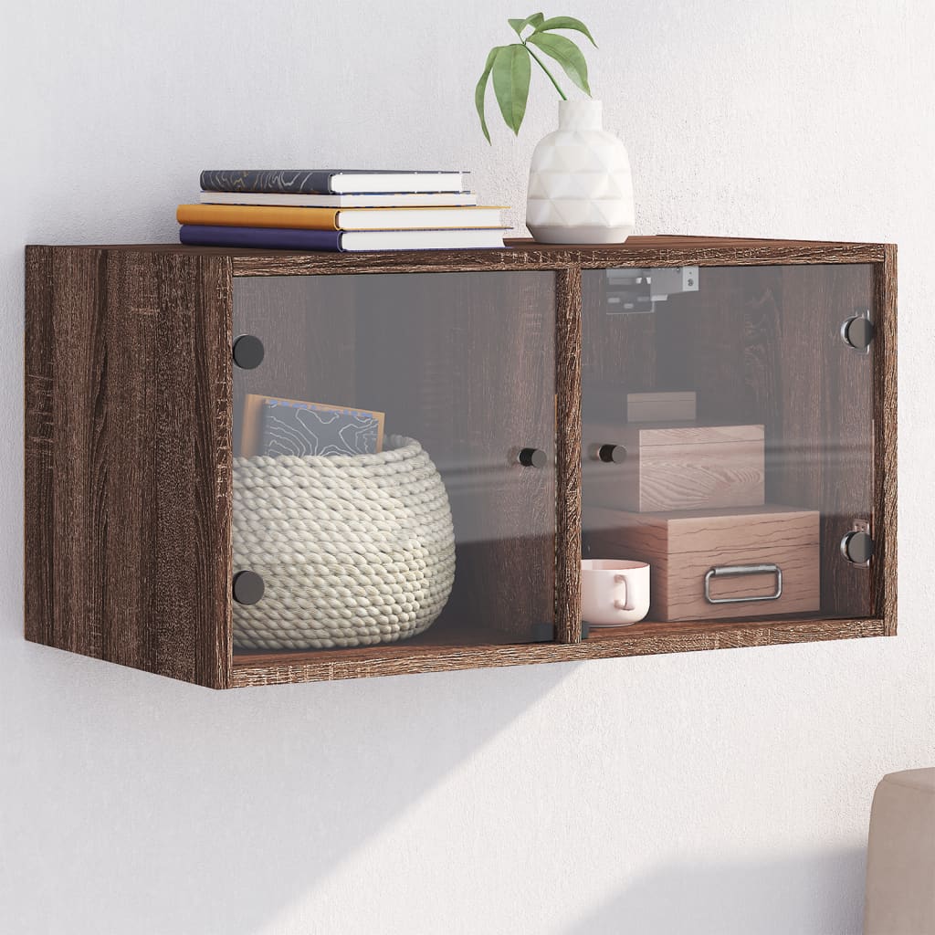 Wall Cabinet with Glass Doors Brown Oak Look 68.5x37x35 cm