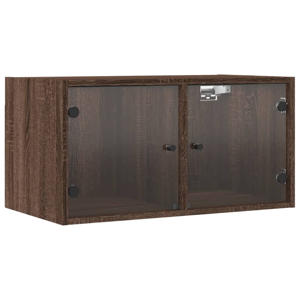 Wall cabinets with glass doors 2 pcs. Brown oak look