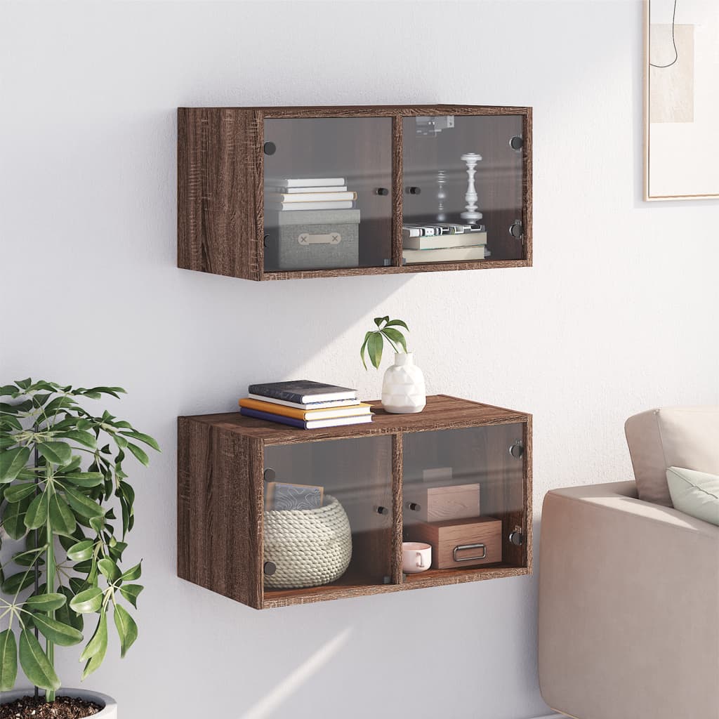 Wall cabinets with glass doors 2 pcs. Brown oak look