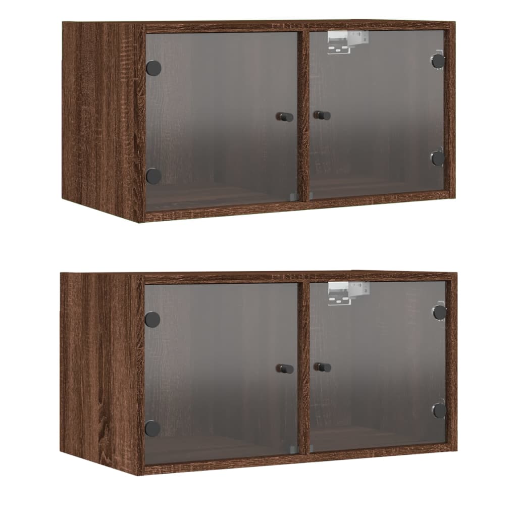 Wall cabinets with glass doors 2 pcs. Brown oak look