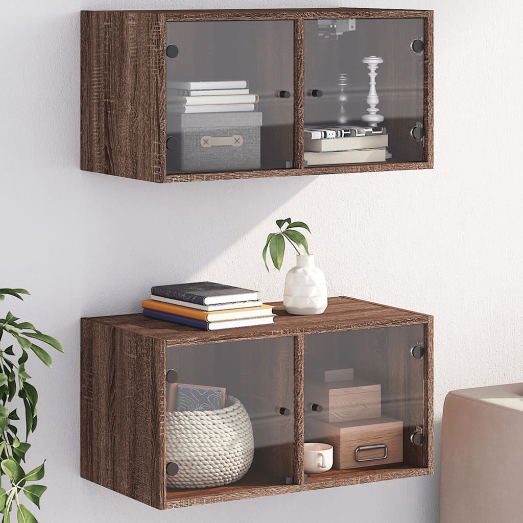 Wall cabinets with glass doors 2 pcs. Brown oak look