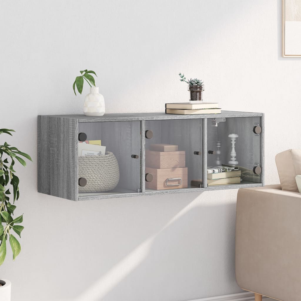 Wall Cabinet with Glass Doors Grey Sonoma 102x37x35 cm