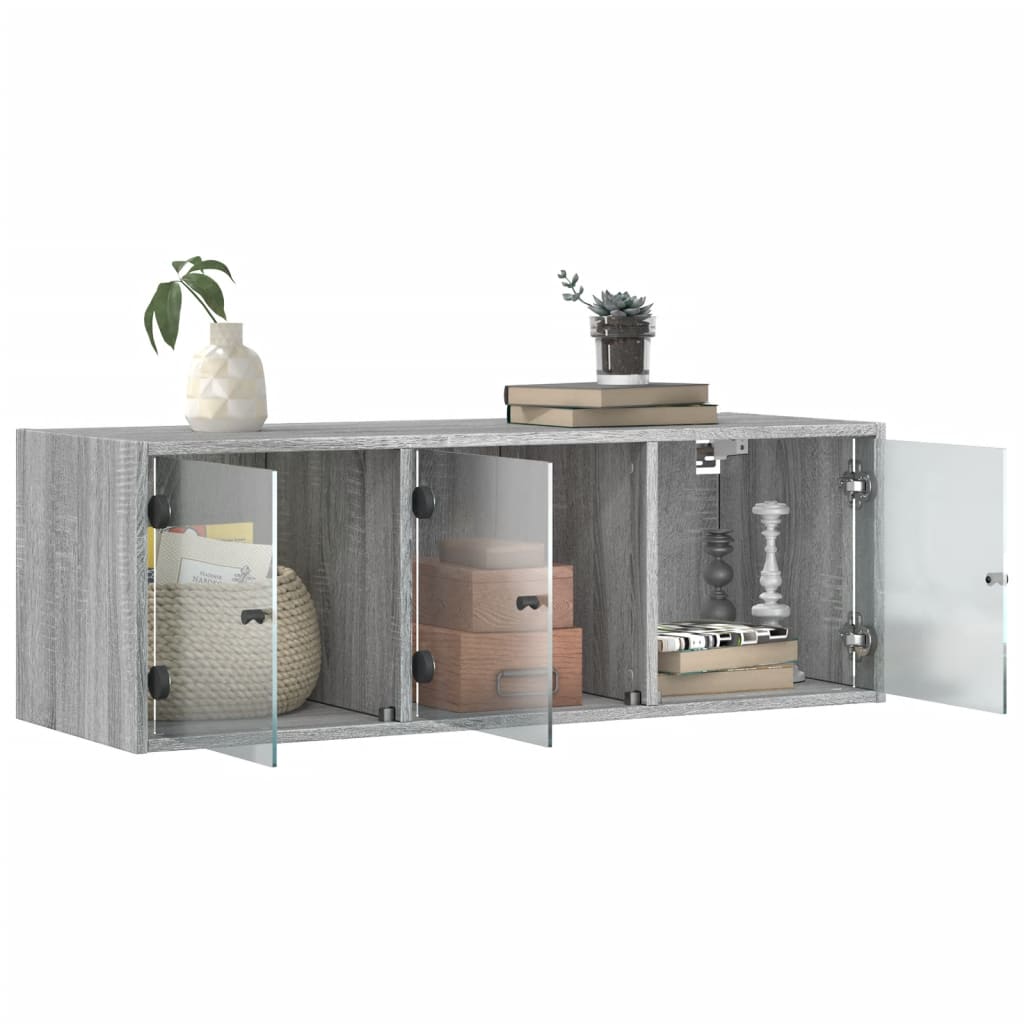 Wall Cabinet with Glass Doors Grey Sonoma 102x37x35 cm