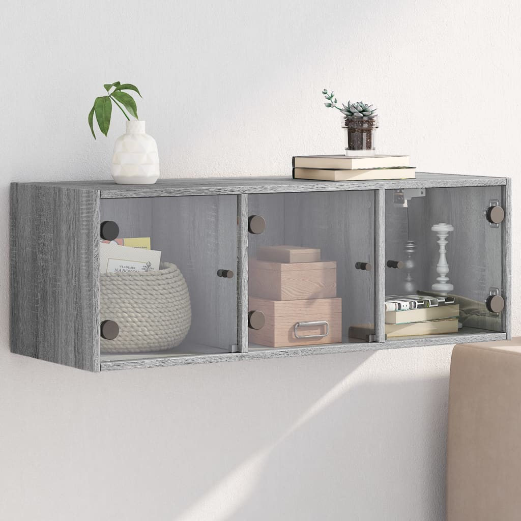 Wall Cabinet with Glass Doors Grey Sonoma 102x37x35 cm