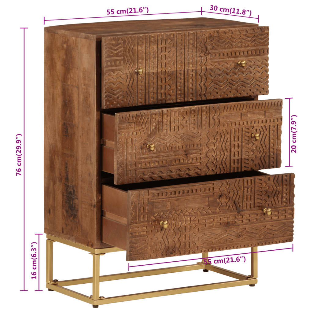 Chest of drawers 55x30x76 cm solid mango wood and iron