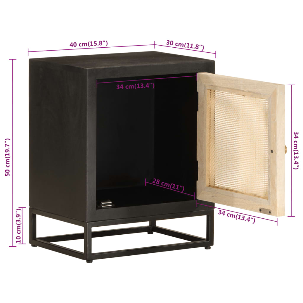 Bedside Table Black 40x30x50 cm Solid Mango Wood and Iron