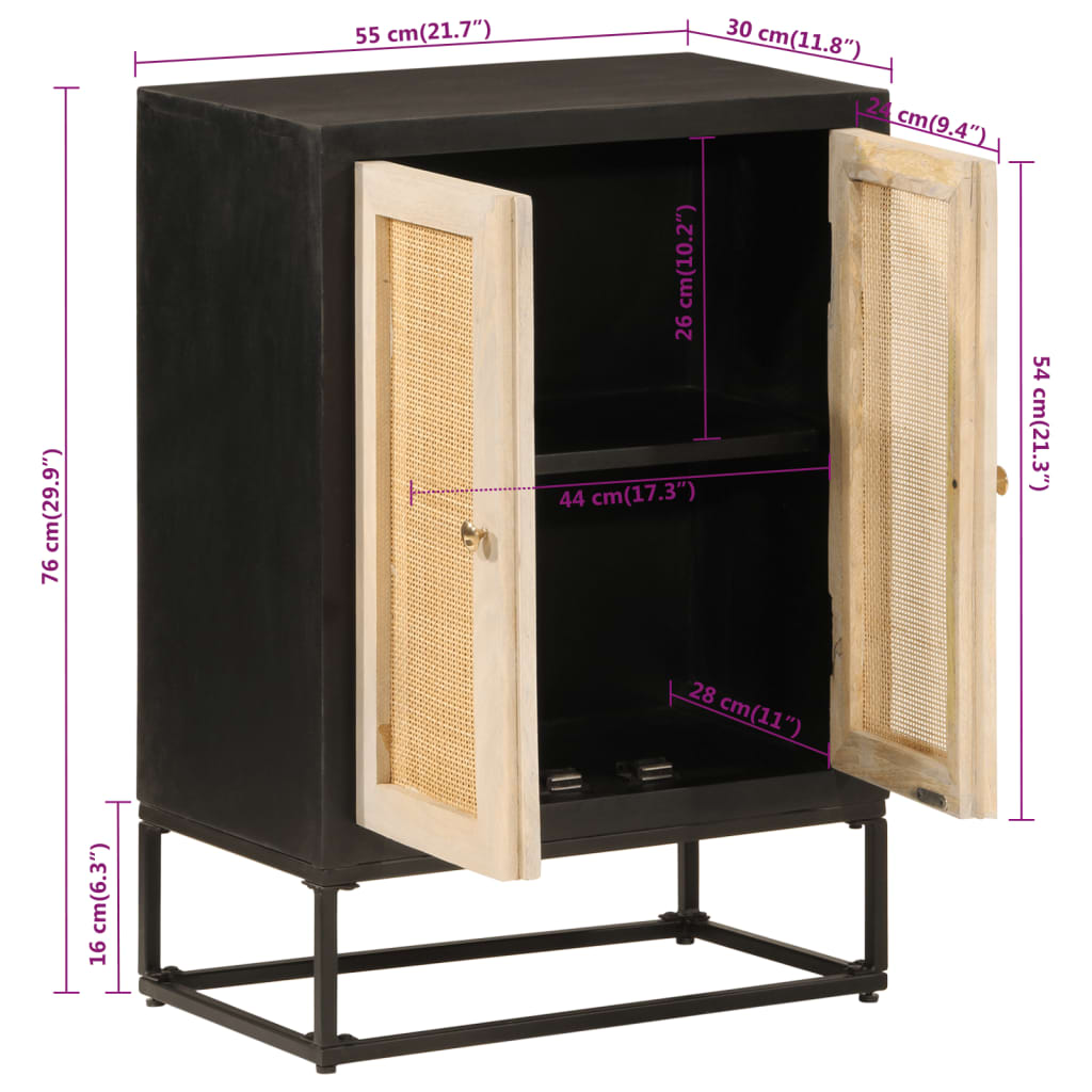 Sideboard Black 55x30x76 cm Solid Mango Wood and Iron