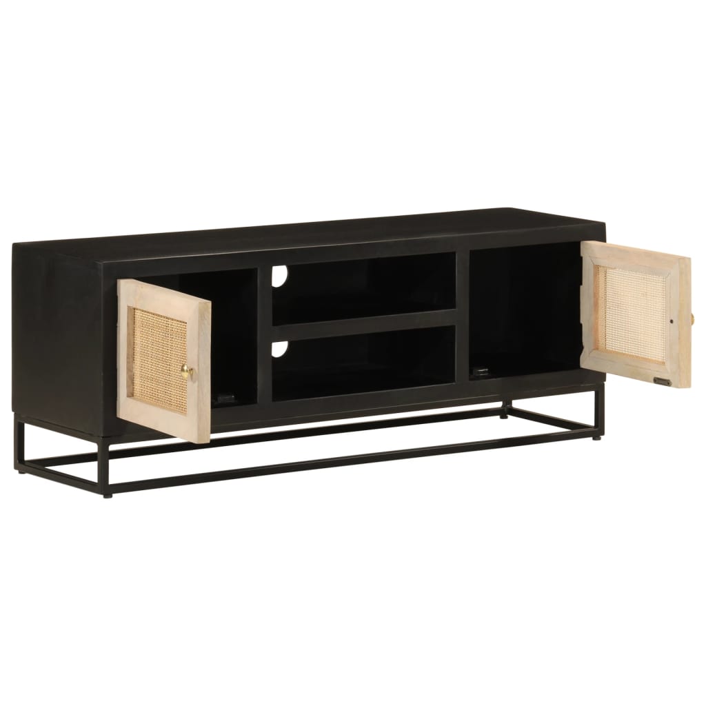 TV Cabinet Black 110x30x40 cm Solid Mango Wood and Iron