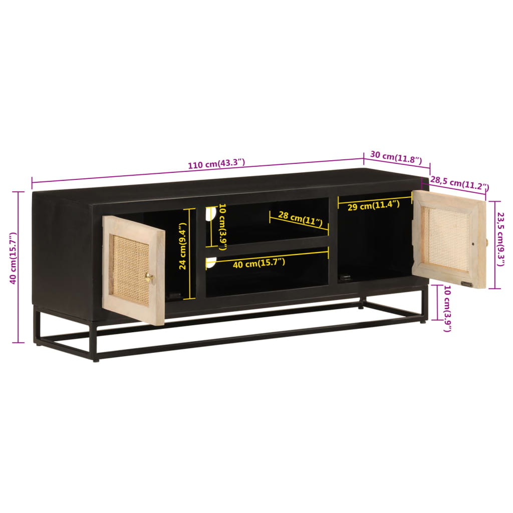 TV-Schrank Schwarz 110x30x40 cm Massivholz Mango und Eisen