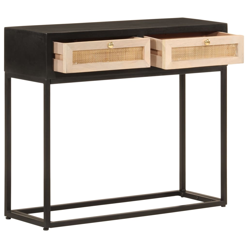 Console Table Black 90x30x76 cm Solid Mango Wood and Iron