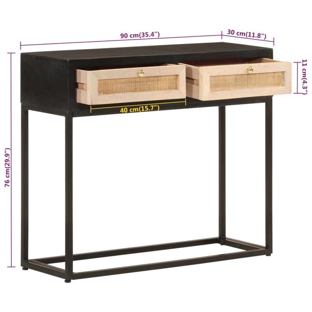 Console Table Black 90x30x76 cm Solid Mango Wood and Iron