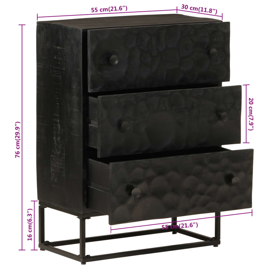 Chest of Drawers Black 55x30x76 cm Solid Mango Wood and Iron