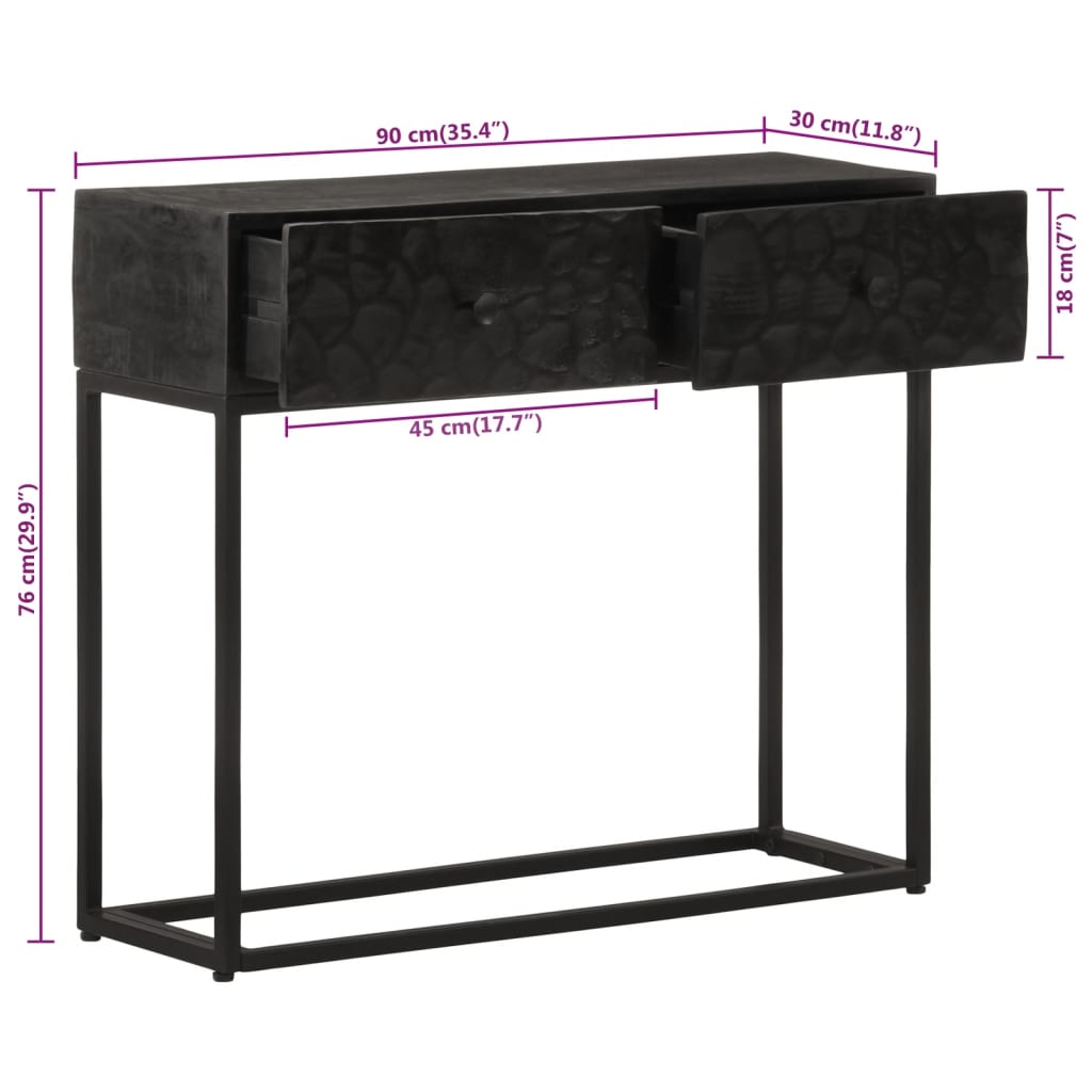 Console Table Black 90x30x76 cm Solid Mango Wood and Iron