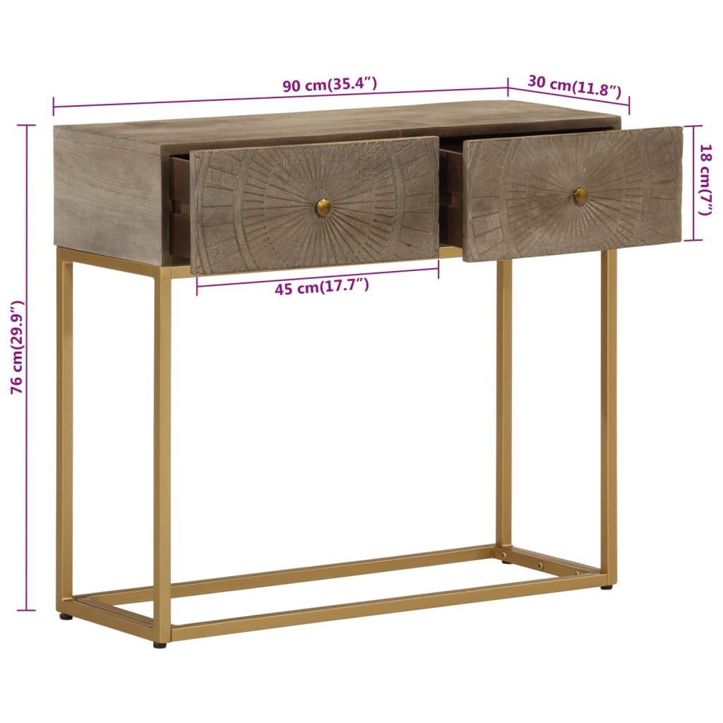 Console table 90x30x76 cm solid mango wood and iron