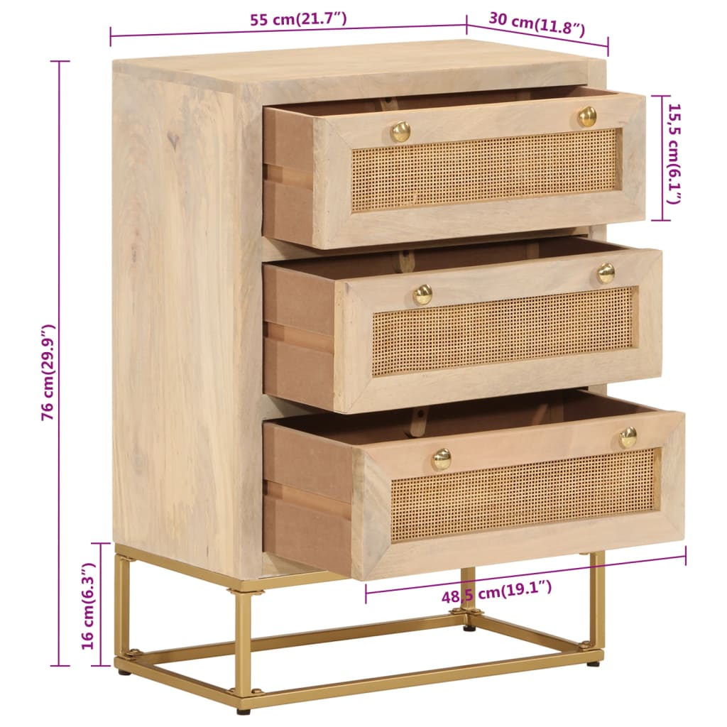 Chest of drawers 55x30x76 cm solid mango wood and iron