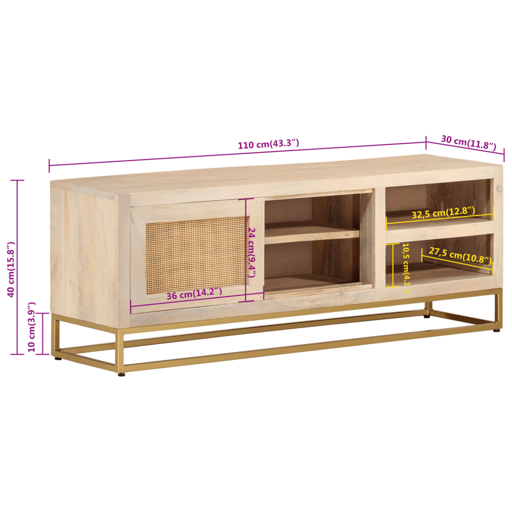 TV cabinet 110x30x40 cm solid mango wood and iron