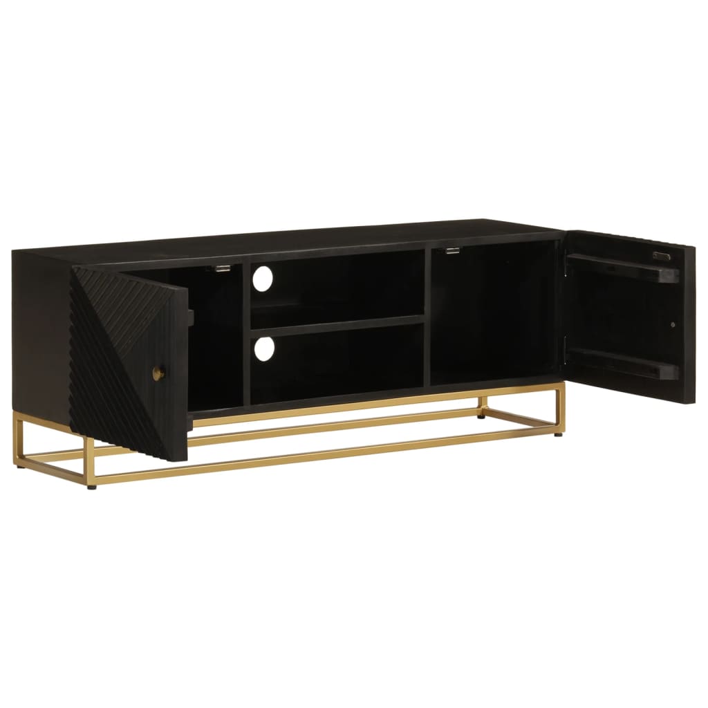 TV Cabinet Black 110x30x40 cm Solid Mango Wood and Iron