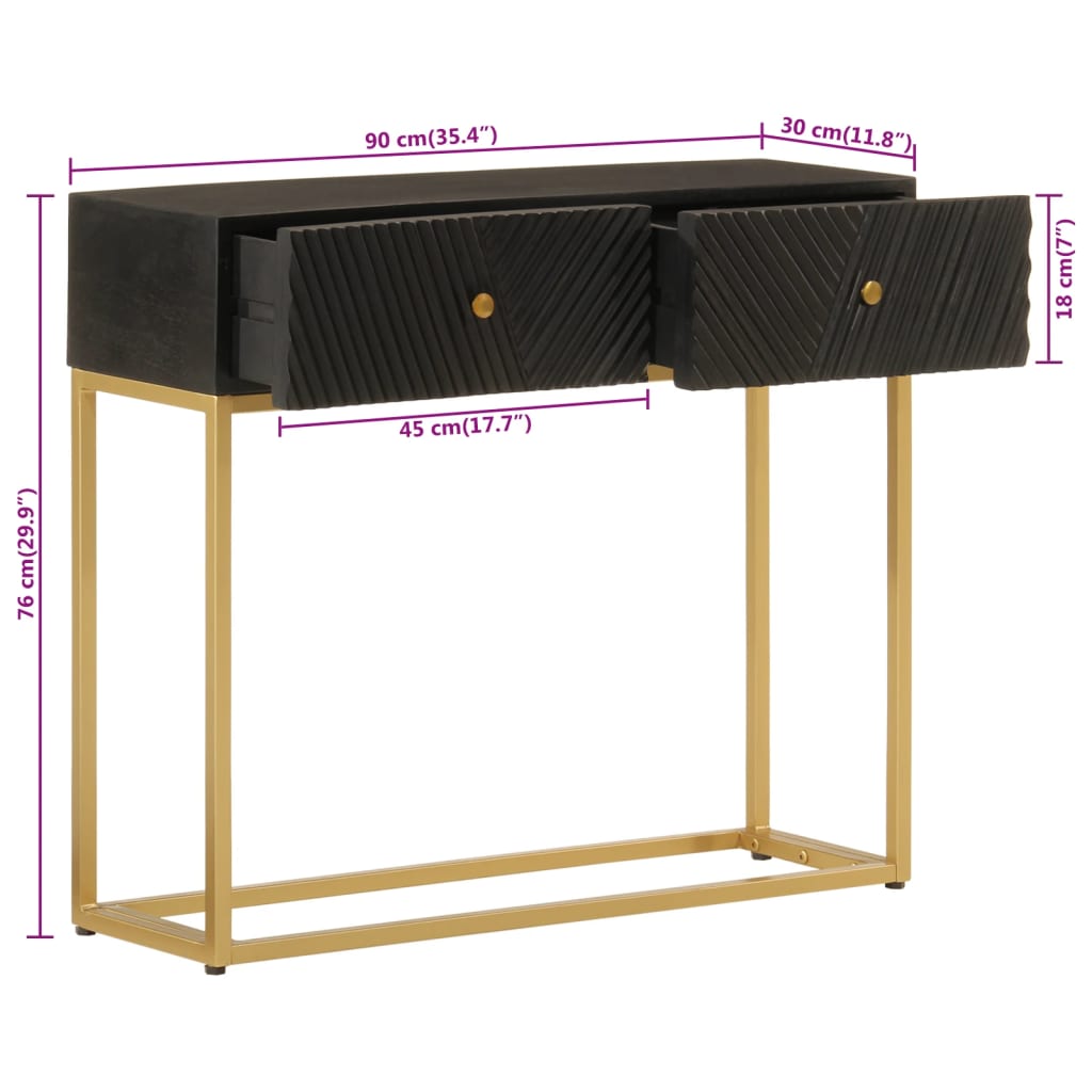 Console Table Black 90x30x76 cm Solid Mango Wood and Iron