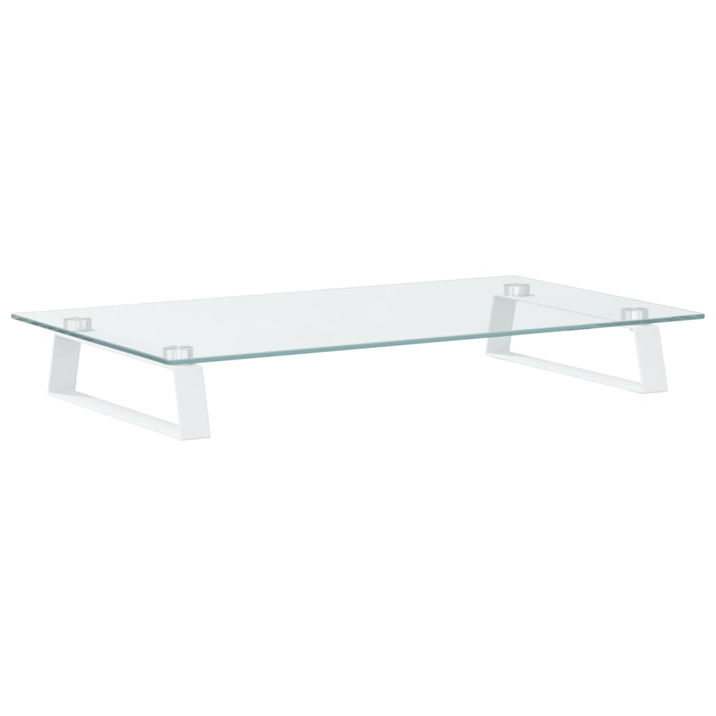 Monitor Stand White 60x35x8 cm Tempered Glass and Metal