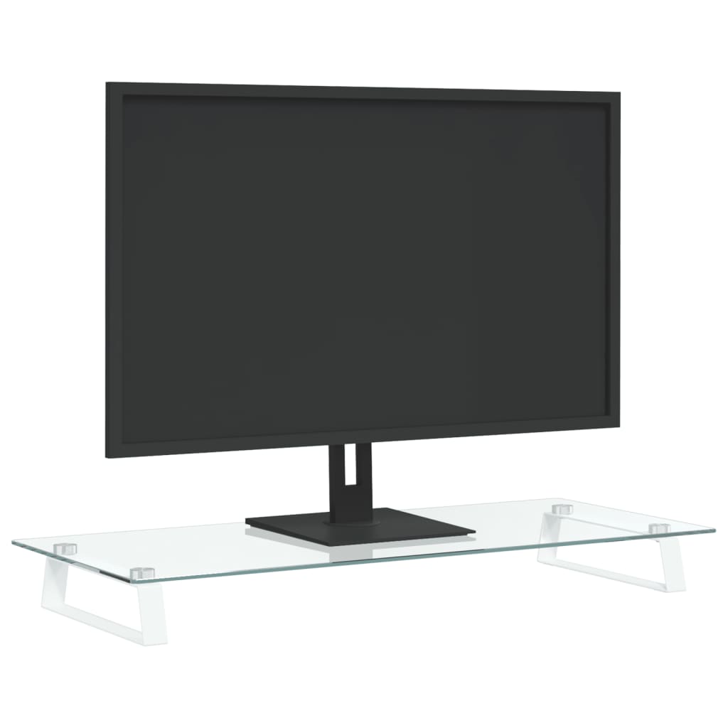 Monitor Stand White 80x35x8 cm Tempered Glass and Metal